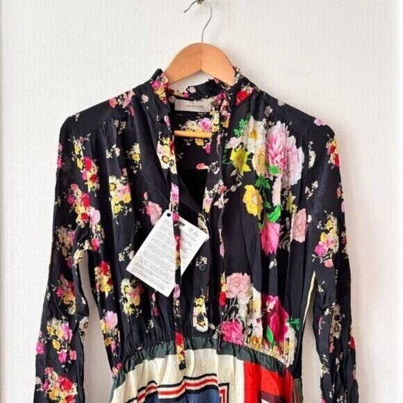 Preen Line Mila Printed Crepe De Chine Dress Black Floral Foulard - Picture 4 of 7